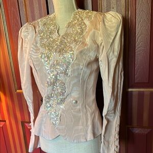Elegant vintage Pale Pink Embellished Women's fitted Blazer